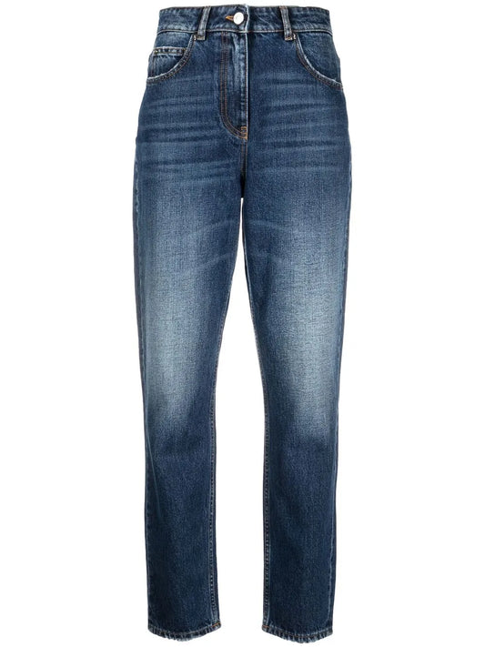 Light-Wash Fitted Jeans