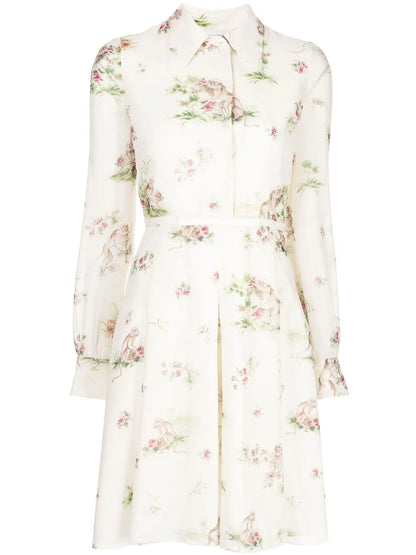 Floral-Print Silk Dress