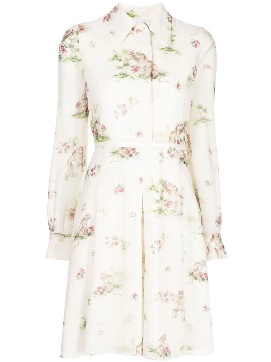 Floral-Print Silk Dress