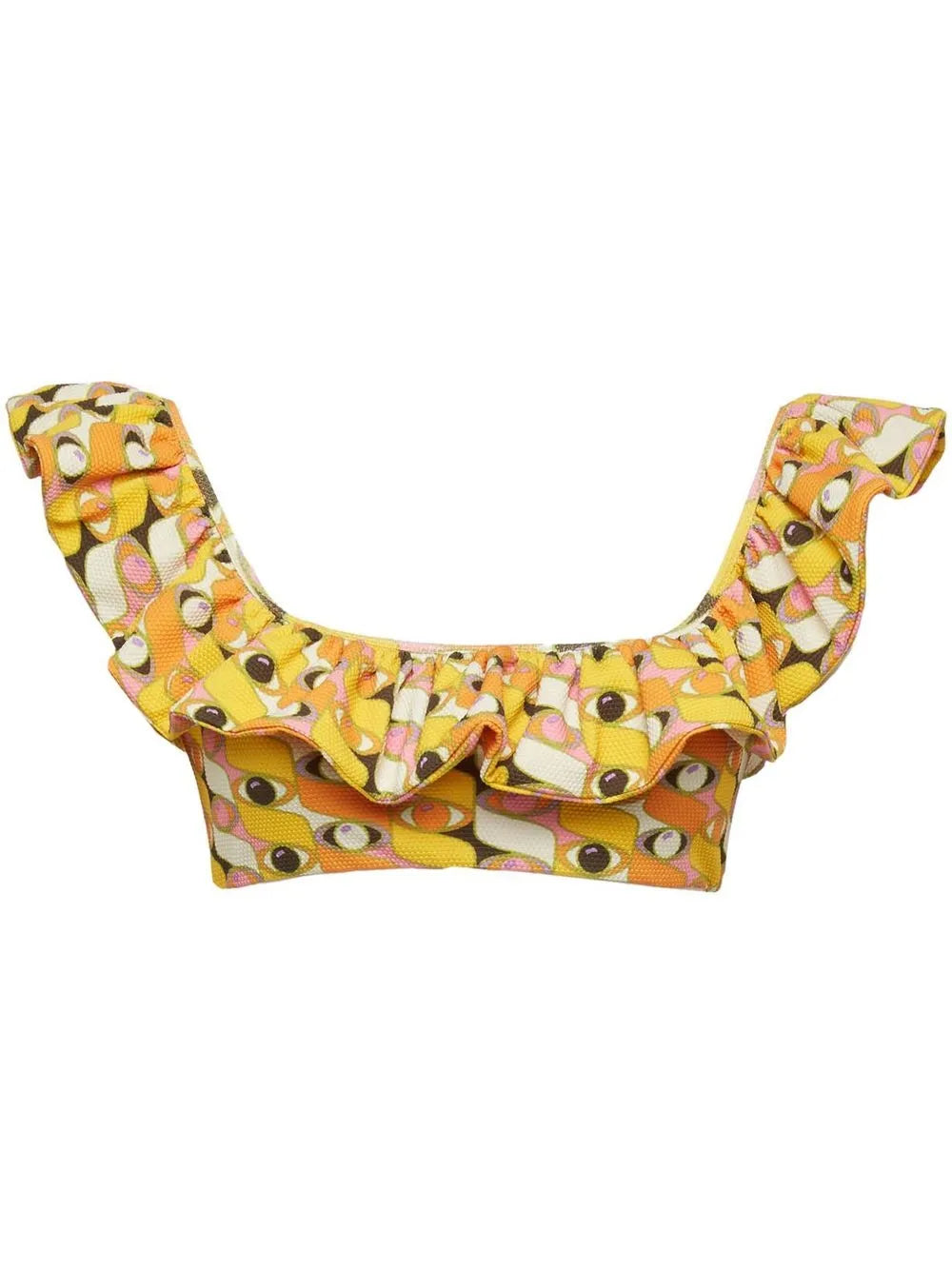 Ruffle Graphic-Print Bikini Top