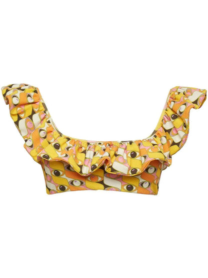 Ruffle Graphic-Print Bikini Top