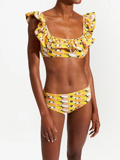 Ruffle Graphic-Print Bikini Top