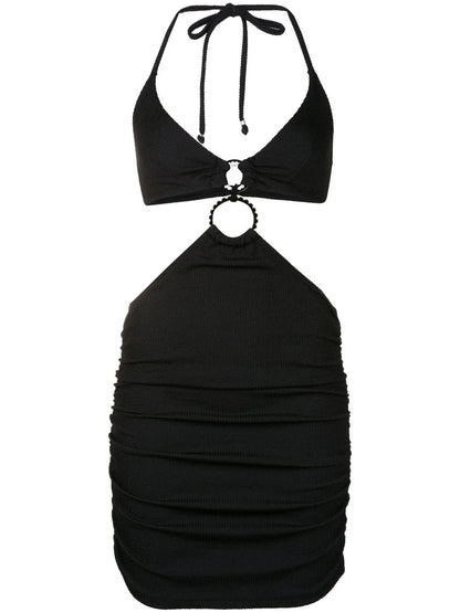 Ribbed-Detail Halterneck Dress