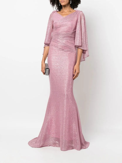 Doris Metallic-Voile Gown