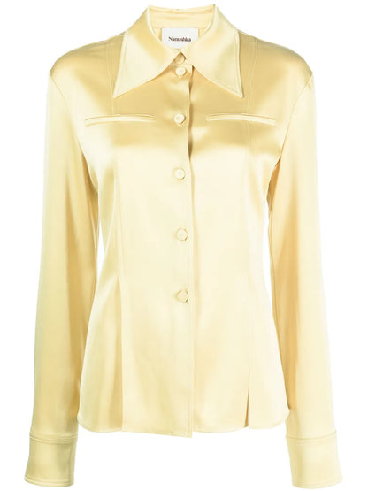 Oversize-Collar Long-Sleeve Shirt