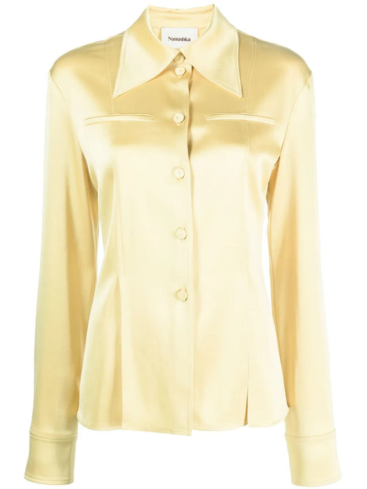 Oversize-Collar Long-Sleeve Shirt