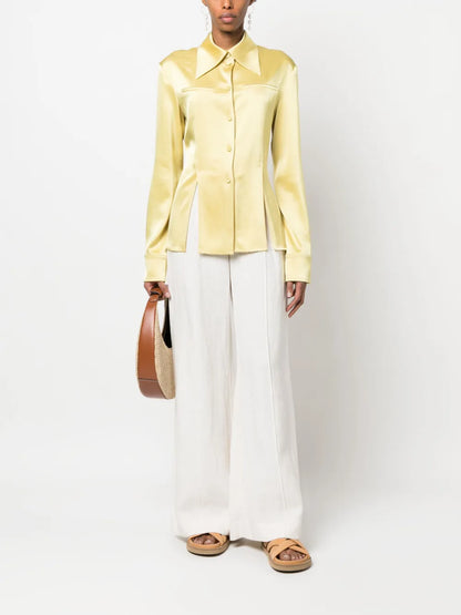 Oversize-Collar Long-Sleeve Shirt