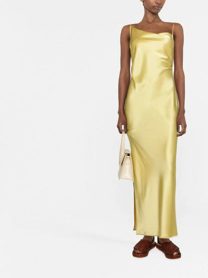 Asymmetric Draped Satin Dress