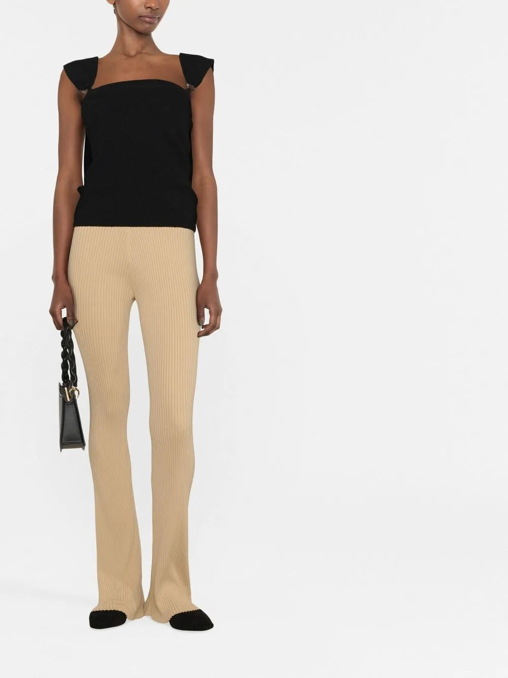 Ribbed-Knit Flared Trousers