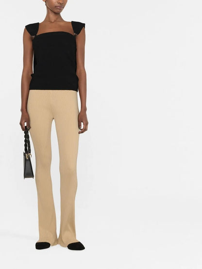 Ribbed-Knit Flared Trousers