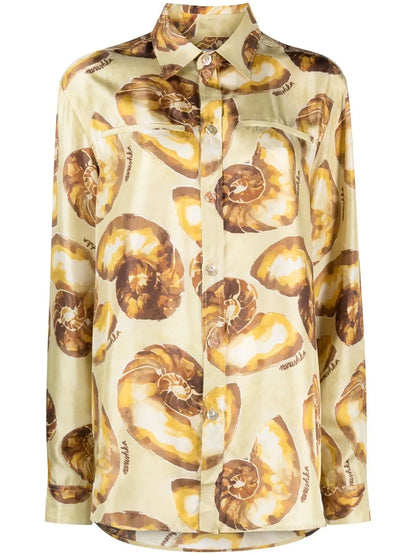 Seashell-Print Silk Shirt