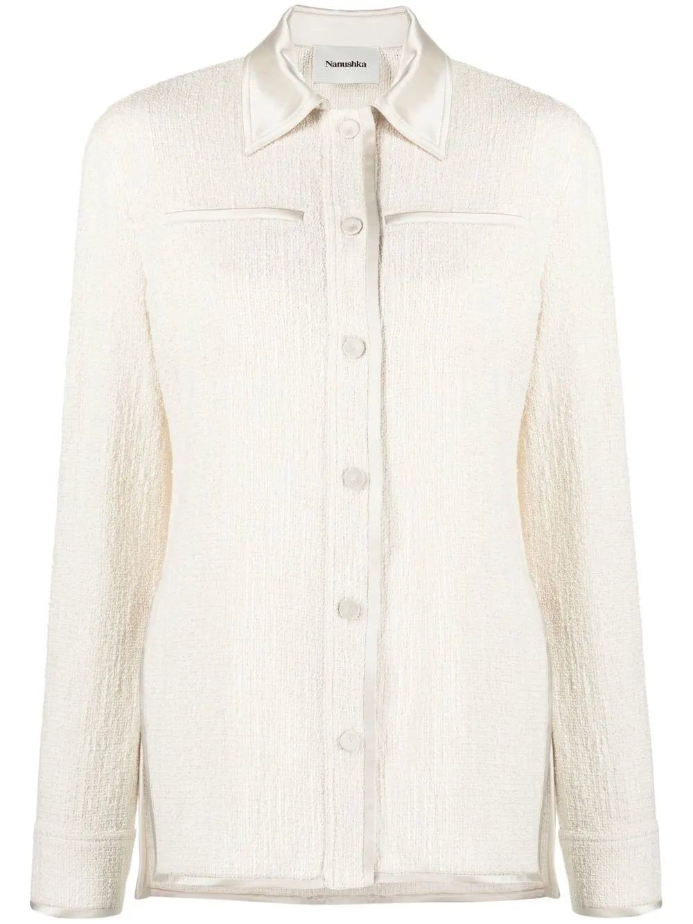 Satin-Collar Long-Sleeved Shirt