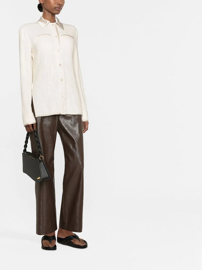 Satin-Collar Long-Sleeved Shirt