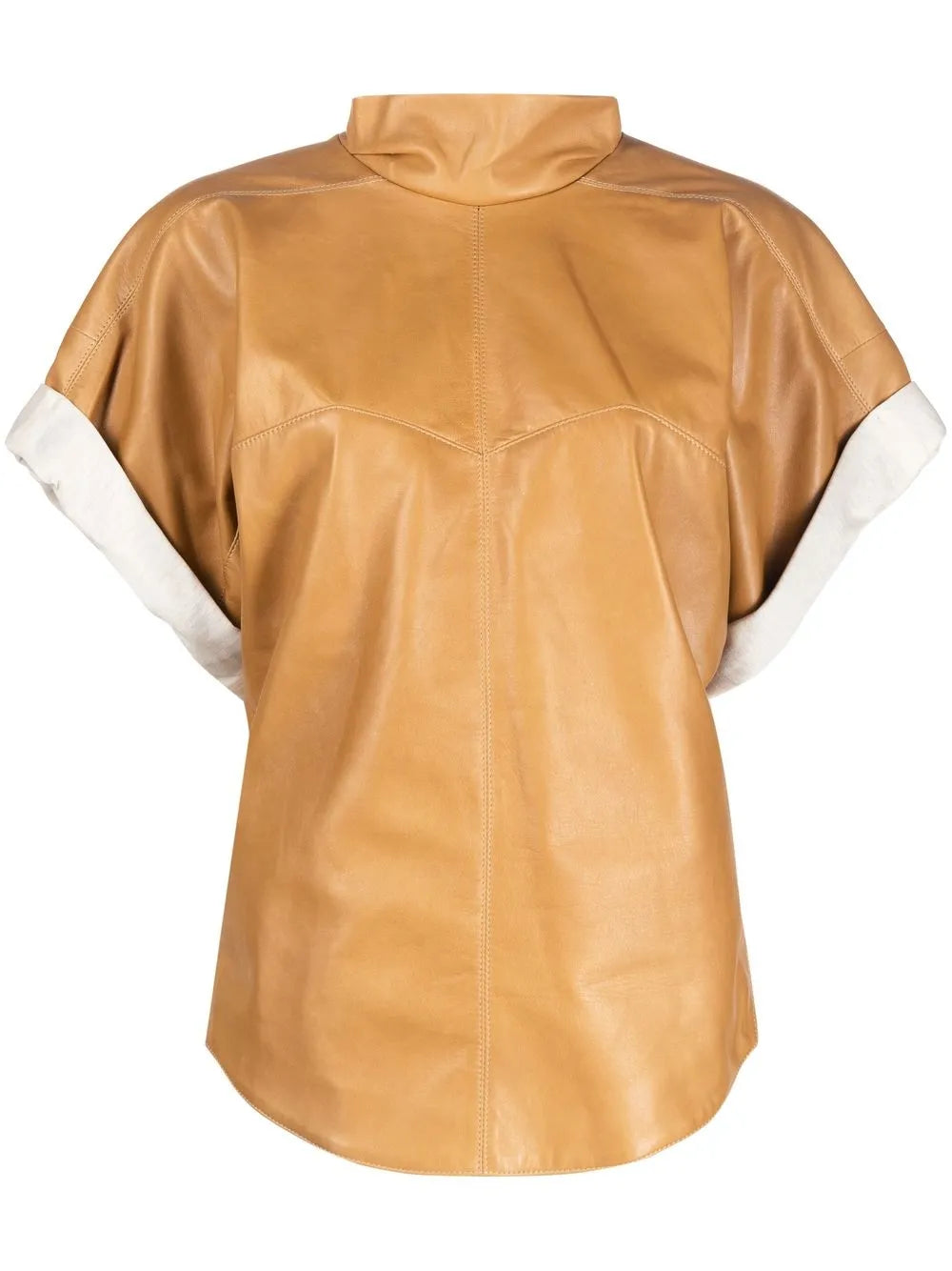 Baiao Roll-Sleeve Leather Top