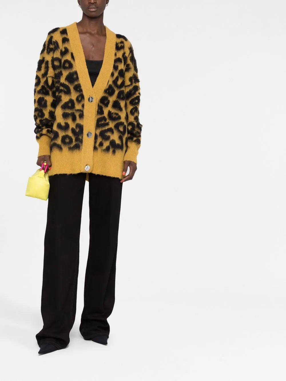 Leopard-Intarsia Knitted Cardigan