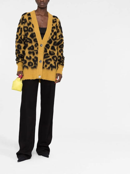 Leopard-Intarsia Knitted Cardigan