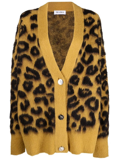Leopard-Intarsia Knitted Cardigan