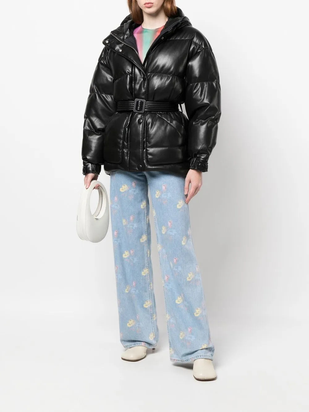 Faux-Leather Zip-Up Padded Jacket