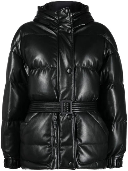 Faux-Leather Zip-Up Padded Jacket