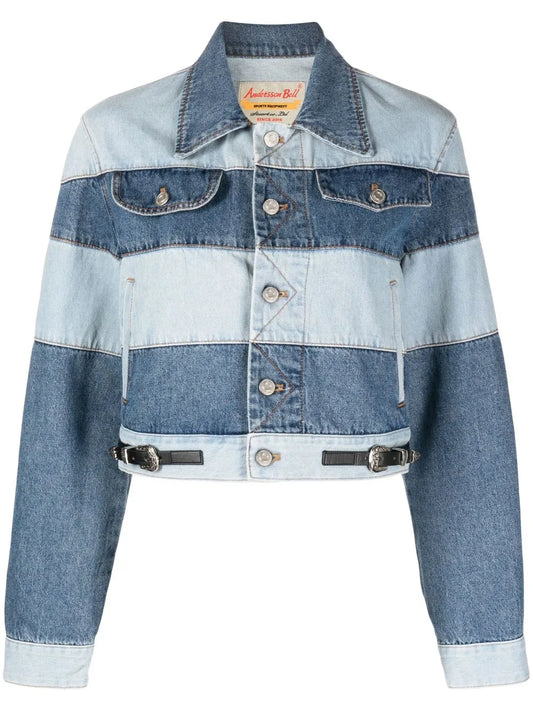 Mahina Patchwork-Striped Denim Jacket