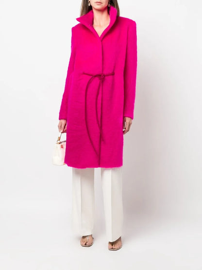 High-Collar Belted Coat