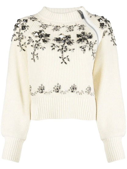Floral-Stud Wool Jumper