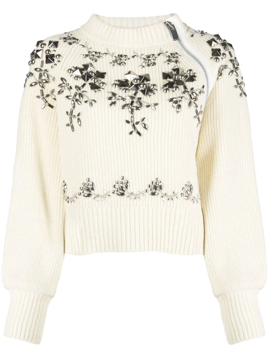 Floral-Stud Wool Jumper