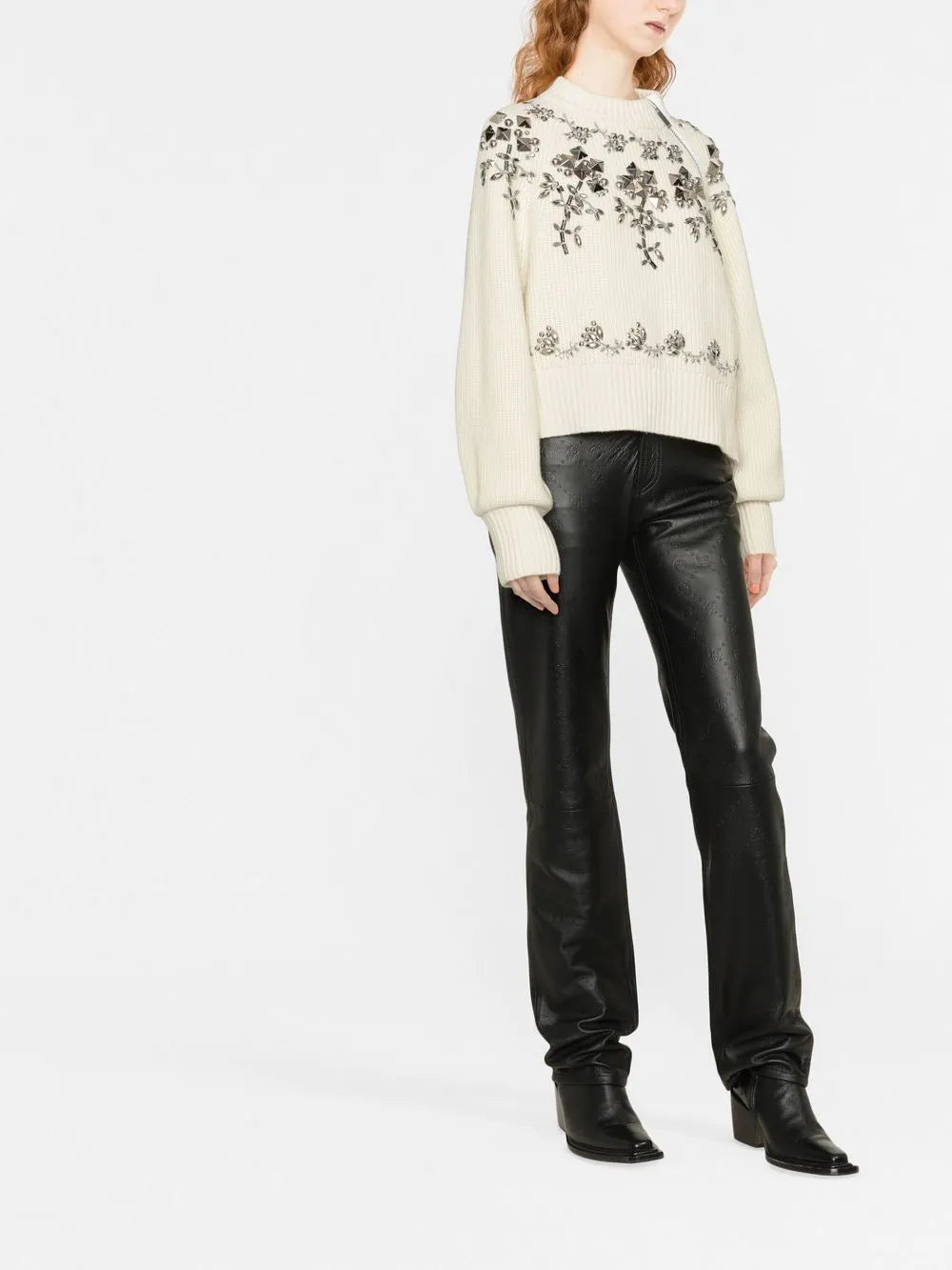 Floral-Stud Wool Jumper