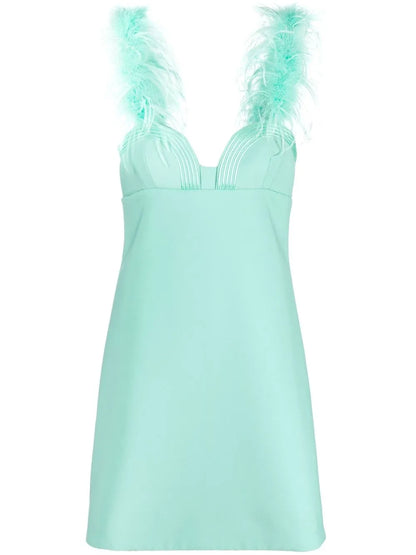 Feather-Detail Sweetheart-Neck Dress