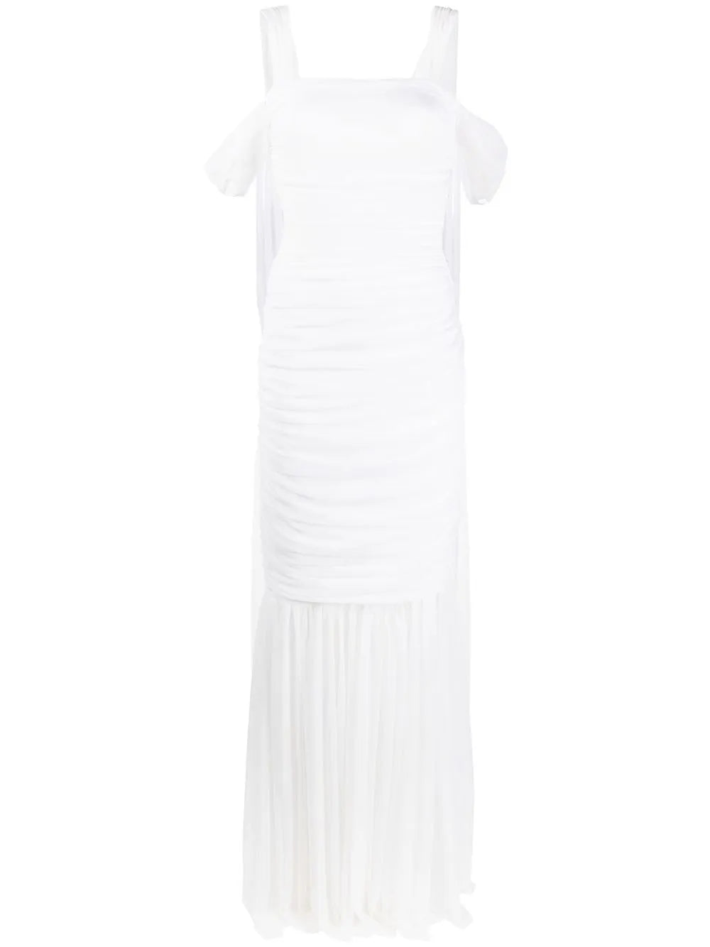 Draped Back Ruched-Mesh Gown