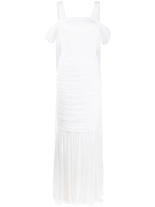 Draped Back Ruched-Mesh Gown