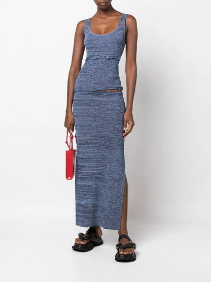 Ribbed-Knit Detachable-Panel Maxi Dress