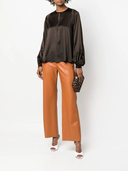 Long-Sleeve Silk Blouse