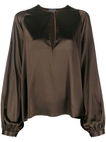 Long-Sleeve Silk Blouse