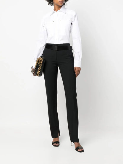 Satin-Waistband Detail Trousers