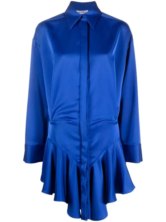 Ruffled Satin Shirtdress