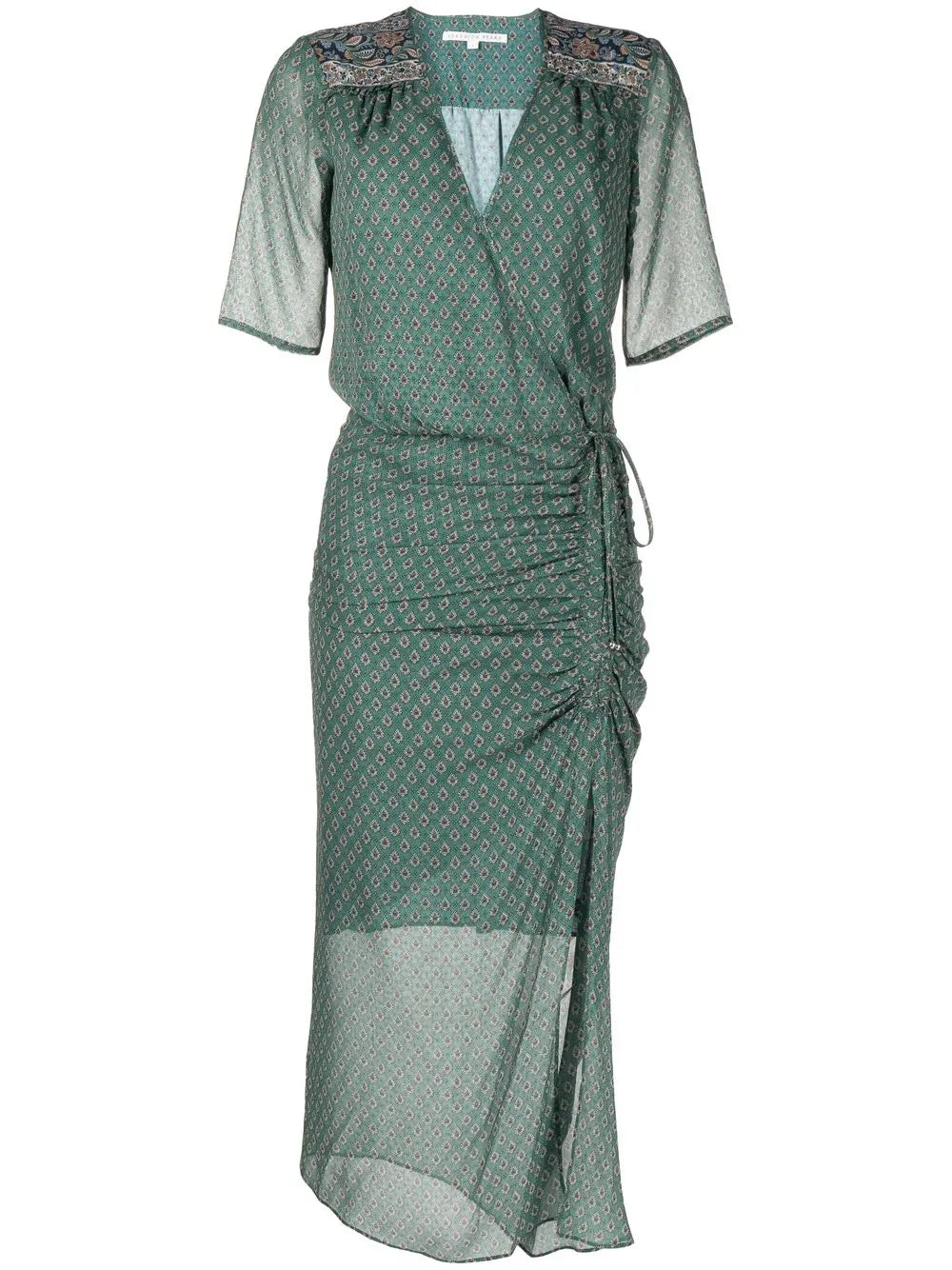 Patterned Short-Sleeved Silk Maxi Dress