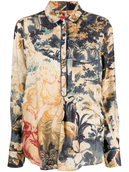 Pattered-Jacquard Half-Button Shirt