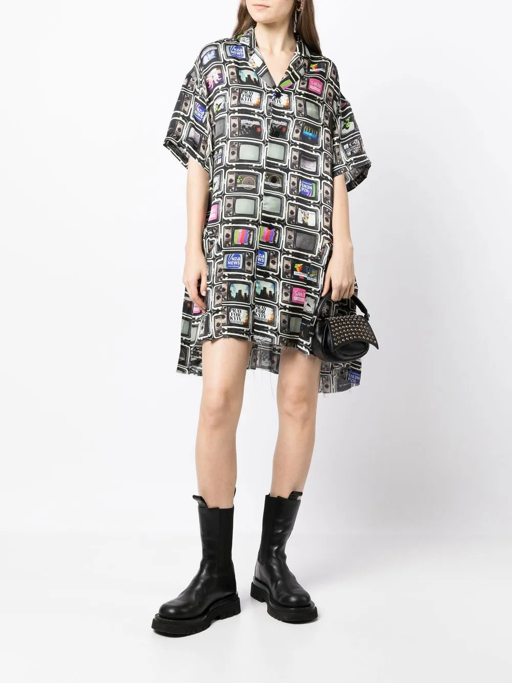 Tv-Print Silk-Blend Shirtdress