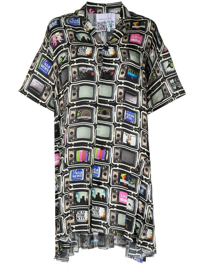 Tv-Print Silk-Blend Shirtdress