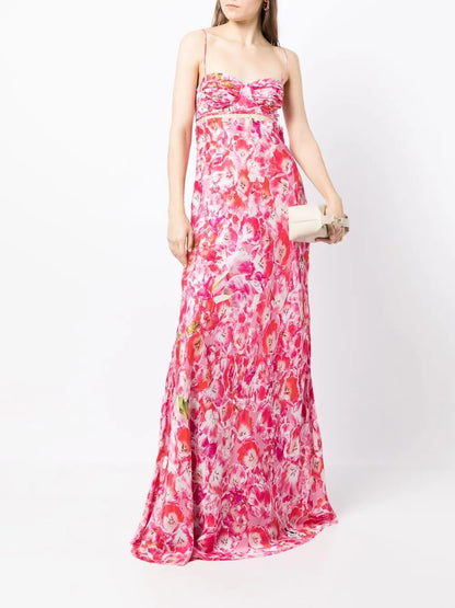 Tulip-Print Maxi Slip Dress
