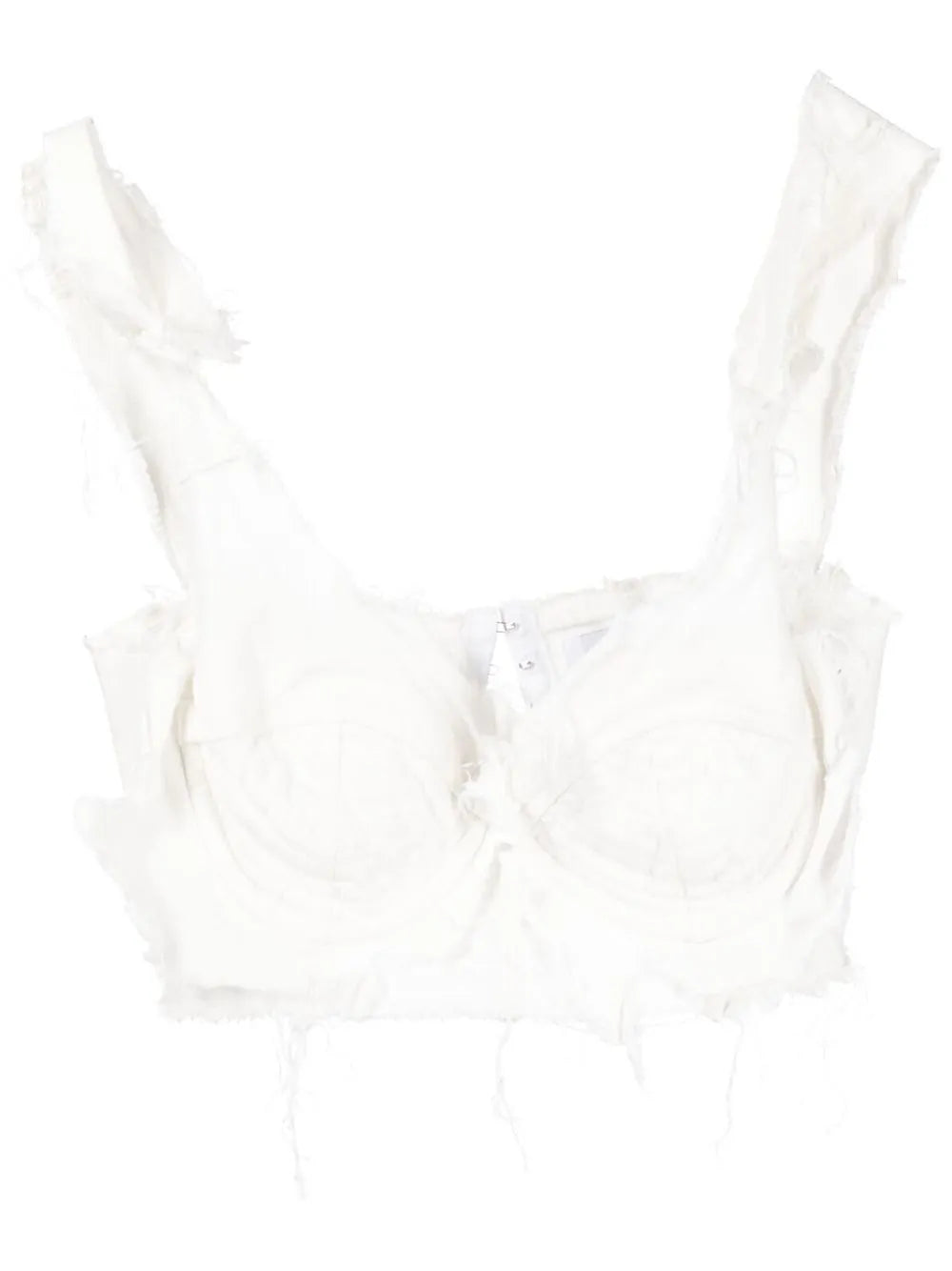 Frayed-Detail Bustier Top