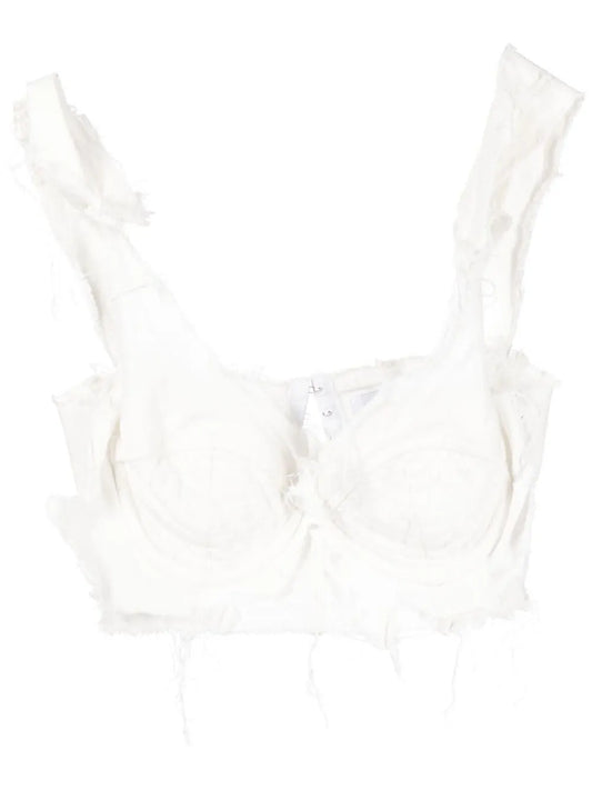 Frayed-Detail Bustier Top