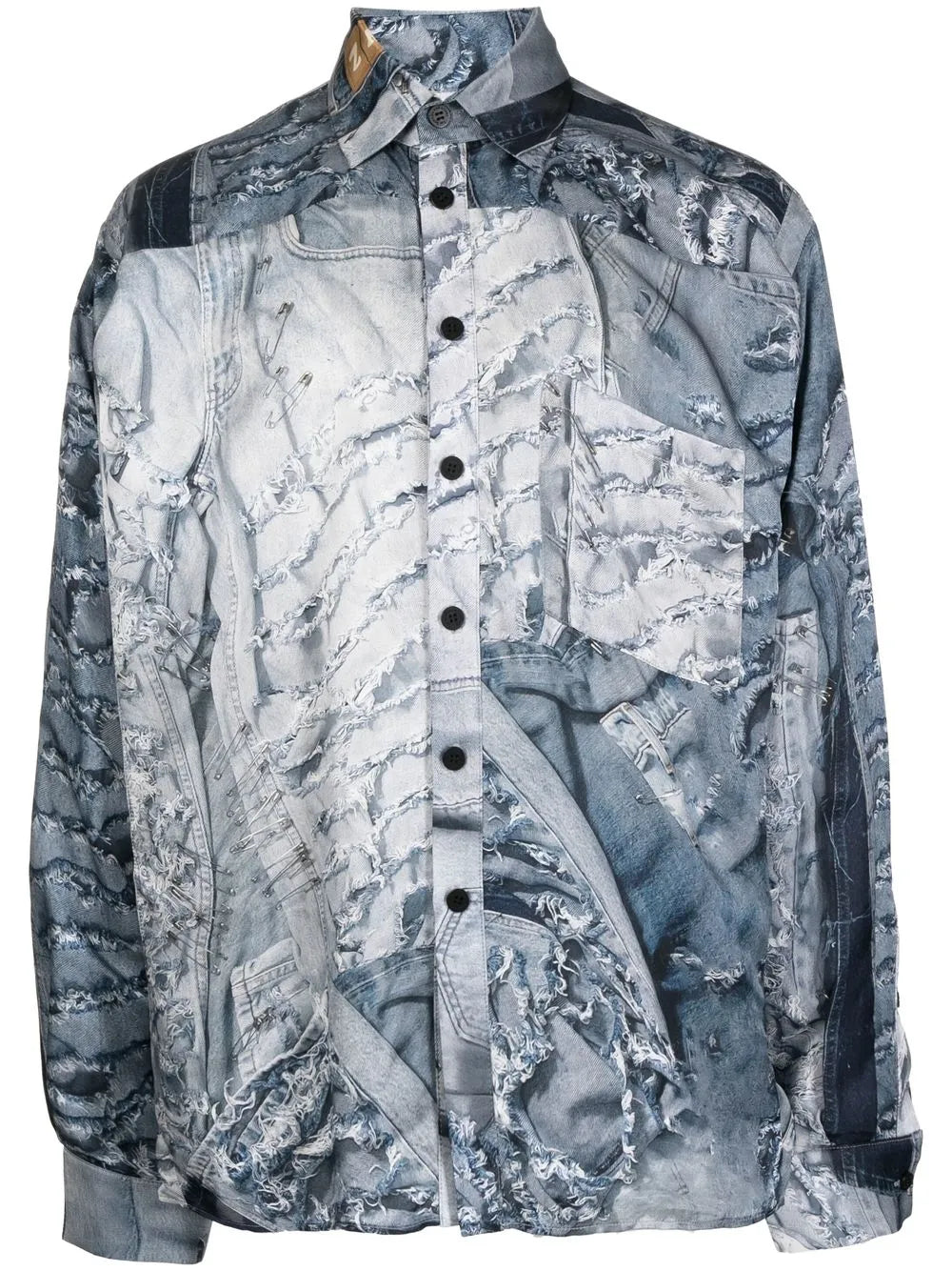 Denim-Print Long-Sleeved Shirt