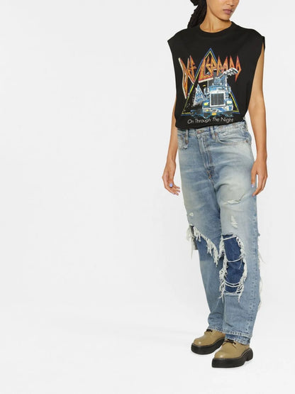 Distressed Wide-Leg Jeans