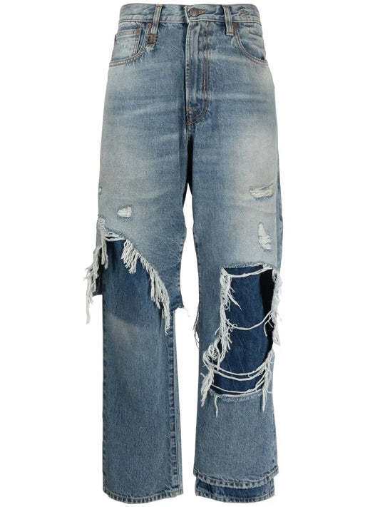Distressed Wide-Leg Jeans