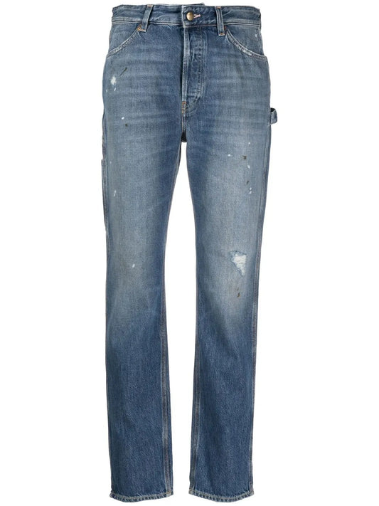 Ripped-Detail Straight-Leg Jeans