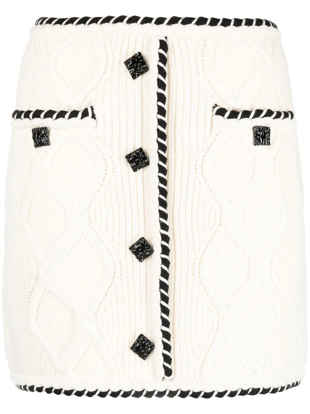 Cable Knit Button-Embellished Miniskirt