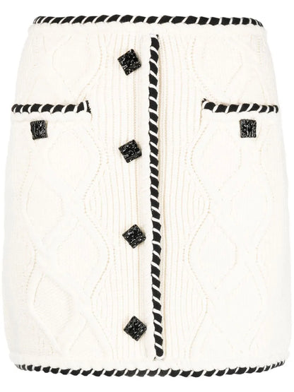 Cable Knit Button-Embellished Miniskirt