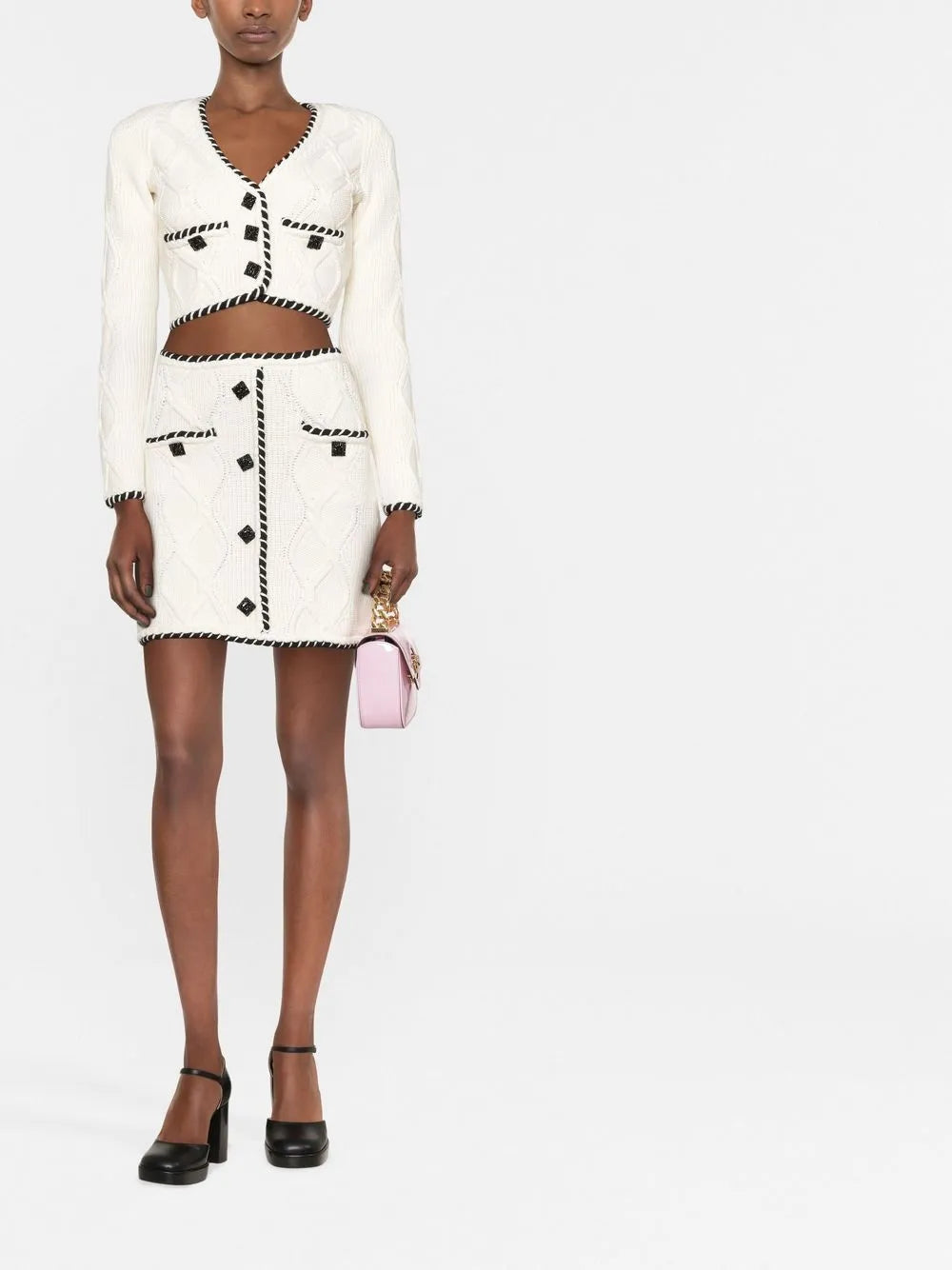 Cable Knit Button-Embellished Miniskirt